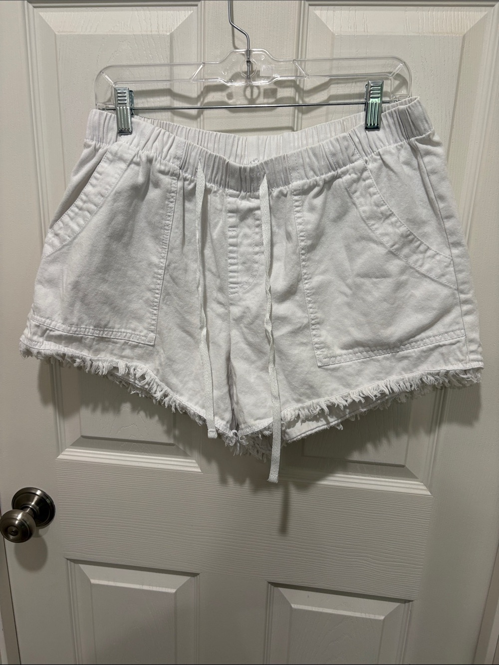 Source Unknown White Frayed Drawstring Athletic Shorts